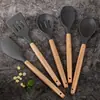 Set de 5 Espátulas de Silicona Antiadherentes con Espátula para Freír, Cucharón para Sopa, Espumadera y Utensilios de Cocina de Alta Temperatura