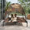 Barraca de Acampamento Camuflada Elevada de Ferro Forjado Personalizada para Quatro Estações Cama Grande para Cachorro Removível para Acampamento de Cachorro com Toldo