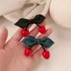 Grampo de Cabelo Cereja com Laço de Tecido Estilo Coreano Doce Ins Floresta Presilha Bico de Pato Pequena Fresca Coração de Menina Acessórios de Cabelo Venda por Atacado