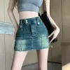 Falda vaquera vintage de cintura alta, nuevo estilo de verano para chicas sexys, minifalda elástica bodycon de línea A adelgazante y sexy para cuerpo tipo pera