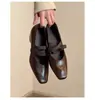 Versão em Couro Macio~Mary Janes Retrô Francês com Tira Única e Salto Médio Feminino Bico Quadrado Decote Baixo Altura Oculta Sapatos Únicos para o Trabalho
