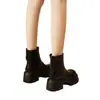 Botas Curtas Femininas Martin com Solado Grosso para Aumentar a Altura 2026 Outono/Inverno Botas Chelsea de Temperamento Couro Macio Emagrecedor Salto Grosso Retrô