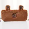 Estojo de Capivara Três Cores de Pelúcia Grande Capacidade Desenho Animado Fofo Estojo de Papelaria de Capivara Bolsa de Armazenamento para Estudantes do Ensino Fundamental e Médio