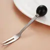 Juego de Tenedores para Fruta de Acero Inoxidable, Taza, Cuchara con Mango de Plástico, Tarro para Guardar Postres, Pinchos para Fruta, Esquema de Color Dopamina
