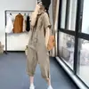 Mono de pierna ancha casual europeo con solapa de manga corta para adelgazar, mono cropped estilo japonés para mujer, verano 2024