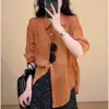 Camisa jacket de manga larga con protección solar de color sólido súper bonita estilo coreano para mujer, top exterior fino de verano, estilo perezoso holgado