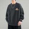 Sudadera Pesada de Cuello Redondo para Hombre Otoño e Invierno Nueva Moda Holgada Talla Grande Top Casual Negro Pulóver de Moda Nacional