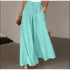 Pantalones largos de pierna ancha de verano nuevos para mujer, transfronterizos europeos y americanos, con cintura elástica, falda-pantalón larga de cintura alta para mujer, en stock