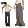 Pantalones de Hombre con Botones Ouswe Estilo Americano Marca de Moda Plisados Sueltos Rectos Pantalones de Vestir Casuales con Efecto de Caída Pantalones Largos Rk222