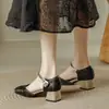 Nuevos Zapatos Mary Jane Cuadrados Huecos Estilo Chino para Mujer Tacones Altos Llegada Nueva Verano 2026 Sandalias de Tacón Grueso con Punta Cerrada para Mujer