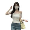 Top de Malha Off-Shoulder com Alças, Novo Estilo de Nicho Verão 2026 para Figuras Baixas, Top Curto de Renda Off-Shoulder Estilo Menina Spicy Francesa