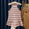 Moda novas meninas colete saia verão nova moda coreana slim saia listrada crianças uma geração de cabelo