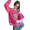 Outono e Inverno Forrado com Lã Super Fogo Linha Colorida Moletom Solto Estilo Adorável Desenho Animado Grafite Top Versátil Médio-Longo Moderno