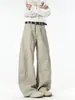 Ropa de Hombre Fengshe / Pantalones Casuales de Acero Curvo Retro Americano, Rectos Holgados de Trabajo, Pierna Ancha, Hasta el Suelo, Estilo Delgado de Verano