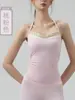 Top tipo camisola de cuello halter para mujer, estilo americano sexy de encaje, imitación de dos piezas, top de tirantes para yoga con copas fijas, ropa de fitness