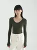 Suéter de punto con cuello en U de lana Merino 100% CHAO fino de hilo Yangzi, 48 hilos, para mujer, camiseta básica adelgazante para otoño