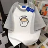 Camiseta de Manga Corta Simple de Algodón Puro de Peso Pesado, Nicho Estrella, Unisex, Retazos, Cuello Redondo, Verano, Holgada, Versátil, Top de Pareja