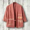 Novo Kimono Capa de Algodão com Fivela Estampa Digital 3D Sete Mangas Camisa Roupão Cardigã Solto Haori