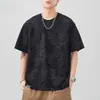 Camisa de Manga Curta para Homem, Novo Estilo de Verão, Gola Redonda, Manga 3/4, Estampa Retrô, Marca da Moda, Casual e Solta