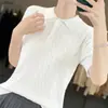 Top Casual de Manga Corta para Mujer, Tejido de Lyocell, Cuello Polo, Botones, Holgado, Adelgazante, Color Sólido Simple
