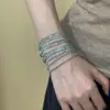 Pulsera Elástica Súper Brillante de Diamantes de Colores en Fila Única para Vacaciones de Verano en la Playa con Diseño Exquisito, Lujo Ligero, Versátil, Pulsera de Nicho para Mujer