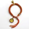 Thangka Estilo Tíbet Ojo del Dharma Arena Mineral Caja Gawu Pequeña Pulsera de Acero de Titanio con Ojo del Dios de la Riqueza, Ojo de la Sabiduría, Colgante de Pintura Thangka