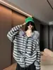 Suéter Jacket con Capucha Rayado Estilo Coreano Estilo Perezoso para Mujer Otoño e Invierno Nueva Moda Holgado Aspecto Adelgazante Cardigan de Punto Top