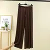 Calça Feminina Oversize de Modal com Barra Larga, Cintura Alta, Cor Sólida, Drapeada, Casual, Verão, Fina, Solta