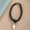 Pulsera DIY de Doble Círculo de Ébano Natural Colgante de Jade Pulsera de Loto Ciruela para Hombres y Mujeres Joyería para Parejas Regalo