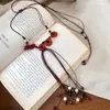 Colar com Pingente de Flor de Vidro em Casca de Coco com Contas de Madeira Estilo Étnico Retrô Corrente para Suéter Colar Elegante da Moda para Mulheres
