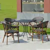 Mesa e Cadeira de Exterior Cadeira de Rattan de Lazer Combinação Loja Pousada Resort Varanda Tecida com Corda Mesa e Cadeira de Jantar à Prova d'Água e de Sol Mobiliário