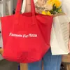 Nova Bolsa de Lona Vermelha Ins de Nicho Bolsa de Ombro de Lona Casual com Estampa de Letras Grande Capacidade Bolsa de Estudante