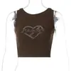 Moda Europea y Americana Nuevo Verano 2023 Venta Caliente en Amazon Top Corto Sexy Camiseta de Corazón con Strass Cruzada en el Pecho