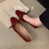 Primer encuentro: Nuevos zapatos planos de estilo chino, estilo nacional, con lazo, punta fina, tacón bajo, elegantes, punta cuadrada, tacón de cuña, de gamuza