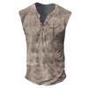 Novo colete masculino casual esportivo sem mangas com estampa digital desgastada, de sete botões, com abertura frontal e bolsos abertos, estilo europeu e americano