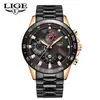 Reloj de Cuarzo de Negocios para Hombre Lige Lg9982 Tres Ojos y Seis Manecillas Multifuncional Impermeable Cronógrafo