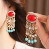 Pendientes Vintage de Plata con Borlas Ovaladas de Resina e Incrustaciones de Diamante, Pendientes de Lujo Ligero de Gama Alta, Exquisitos Accesorios para Orejas