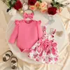 Nuevo Estilo Otoño 2026 Conjunto de Vestido con Tirantes para Bebé Niña de 0-1 Año Top de Manga Larga de Color Sólido + Vestido Estampado de Doble Capa