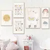 Nubes Escandinavas Arcoíris Pintura en Lienzo Arte Pintura Números Letras Sol Póster Pintura para Niños Decoración Habitación Infantil Núcleo de Pintura