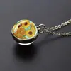 Acessórios Novos Transfronteiriços Van Gogh Pedra do Tempo Bola de Vidro Dupla Face Pingente de Colar Moda Europeia e Americana Corrente para Suéter