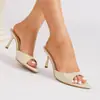 Sandalias de Tacón Alto con Patrón de Piedra de Comercio Exterior, Punta Abierta 7.5cm Tacón de Aguja Moda Boca de Pez Zapatos de Tacón Alto Verano Nuevo Venta al por Mayor