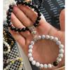 Joia de Mão 8mm Conjunto de 2 Peças Pinheiro Branco Pedra Vulcânica Pulseiras de Casal Joias para Homens e Mulheres Pulseiras de Atração Magnética Pulseiras Magnéticas
