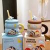 Taza de Crayon Shin-Chan con Tapa Taza de Agua de Cerámica para Mejor Amigo Linda Taza de Café para Oficina Hogar con Popote