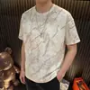 Camiseta de Manga Corta Fina para Hombre, Nueva de Verano 2026, Marca de Moda, Elegante, Estampado Completo, Versátil, Top Fresco de Cuello Redondo