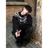 Suéter Gola Redonda Fairisland Masculino Inverno Estilo Preguiçoso Retrô Suéter Jacquard Jaqueta de Casal Americana de Alta Qualidade