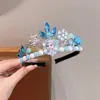Estilo Coreano Princesa do Gelo Coroa Rosa Simples Brilhante de Diamante Headband Infantil Acessórios Azuis de Hanfu para Meninas Ano Novo