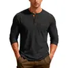Outono 2026 Transfronteiriço Amazon Cor Sólida 3D Tendência da Moda Masculina Gola Henley Manga Longa Camisa POLO Tamanho Europeu