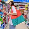 Nueva Bolsa de Compras Plegable de Gran Capacidad, Ultraligera, Bloques de Color, Bolso de Hombro Moderno y de Moda, Bolsa de Mano para Compras en el Supermercado
