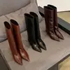 Botas de montar de piel de vaca de dos capas para mujer, botas altas de caña larga, nuevo modelo de invierno, punta fina, tacón medio delgado, botas sin cordones que sobrepasan la rodilla, botas de pierna recta