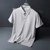 Camisa Polo de Seda Hielo Estilo Verano, Delgada, Transpirable, Manga Corta, Holgada, Moderna, Versátil, Camiseta Top de Color Sólido para Hombre